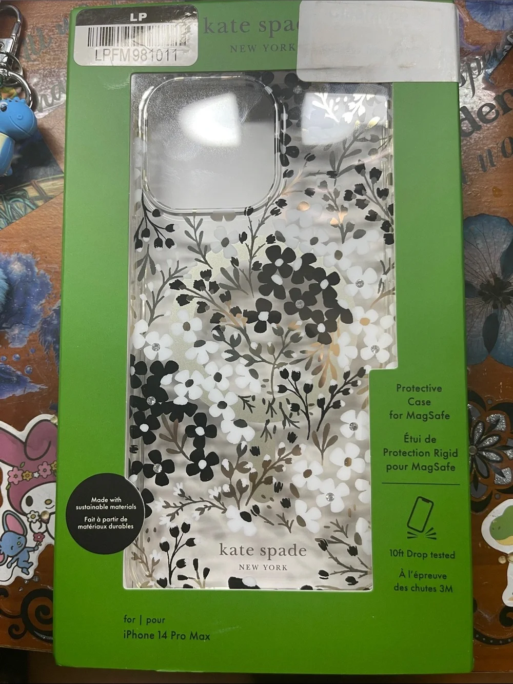 kate spade Black, White & Gold Floral Clear MagSafe iPhone 14 Pro Max